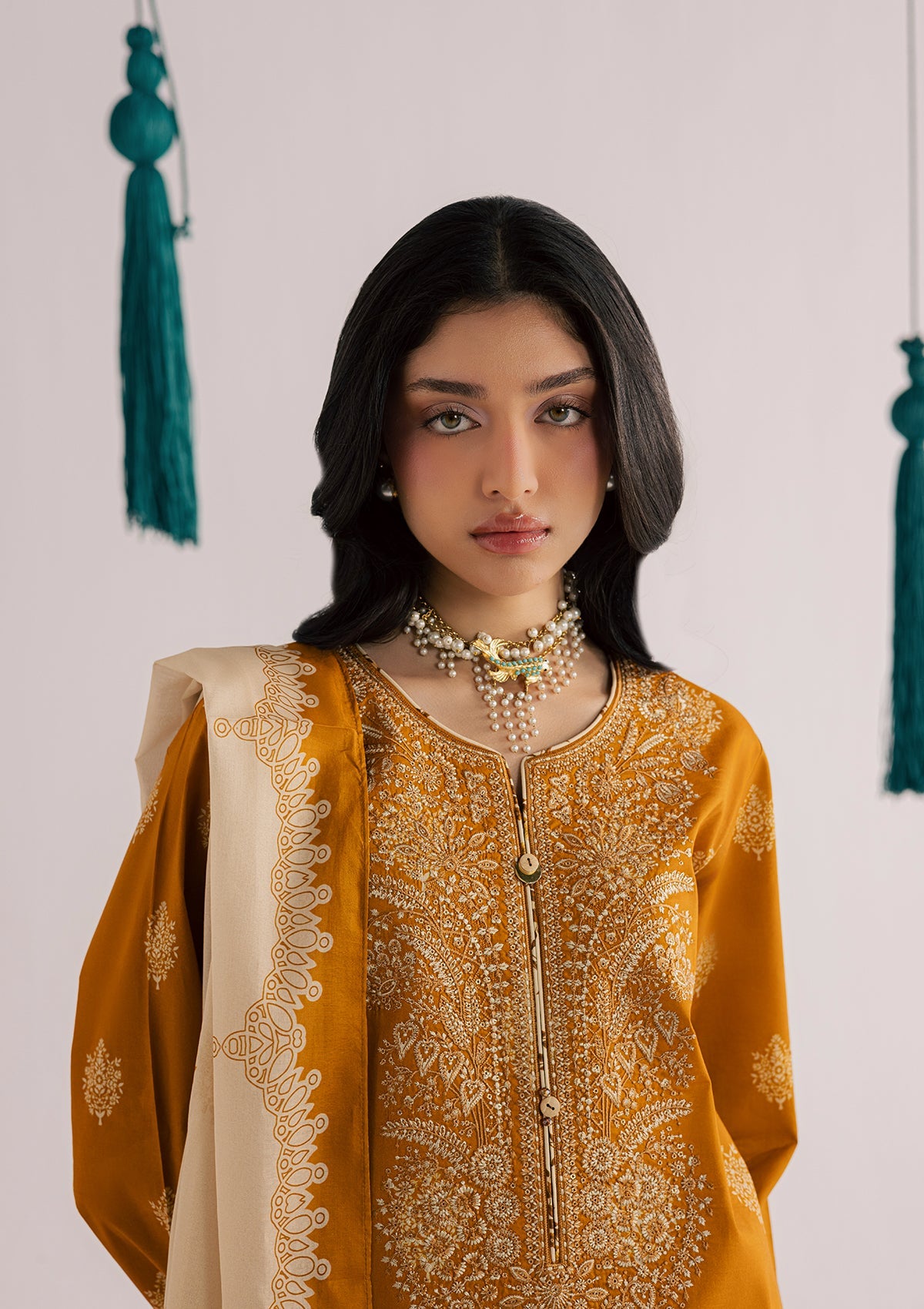Pakistani Designer Mustard Lawn Suit Online in KSA Riyadh Saudi Arabia Oman Bahrain Qatar