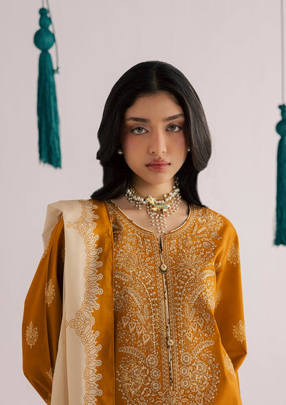 Pakistani Designer Mustard Lawn Suit Online in KSA Riyadh Saudi Arabia Oman Bahrain Qatar