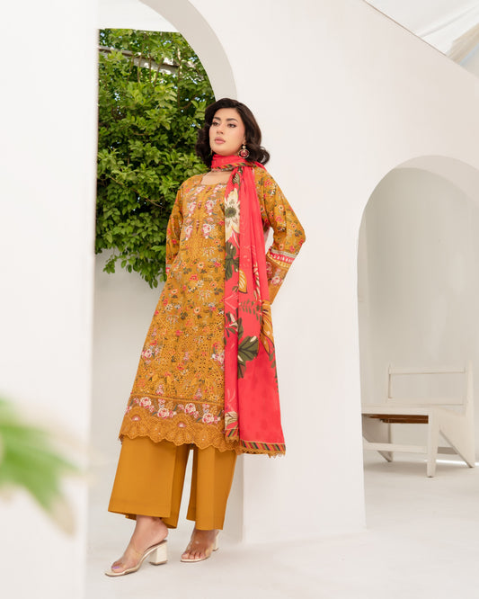 Pakistani Designer Mustard Lawn Suit Online in UK USA Canada