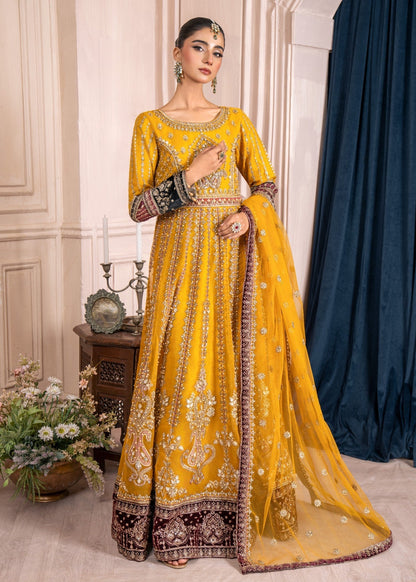 Pakistani Designer Mustard Organza Embroidered Suit Online in KSA Riyadh Saudi Arabia Oman Bahrain Qatar