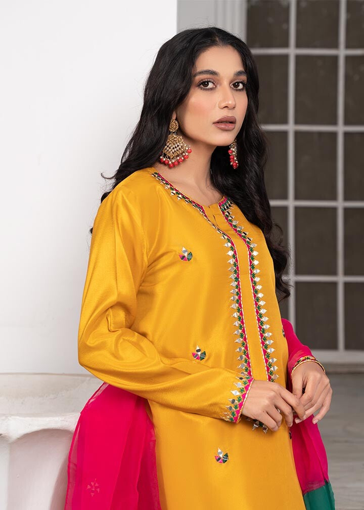 Pakistani Designer Mustard Organza Salwar Kameez Online in KSA Riyadh Saudi Arabia Oman Bahrain Qatar