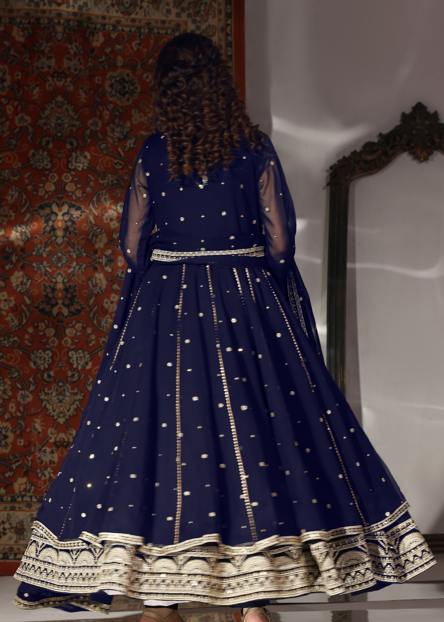Pakistani Designer Navy Blue Chiffon Embroidered Suit Online in KSA Riyadh Saudi Arabia Oman Bahrain Qatar