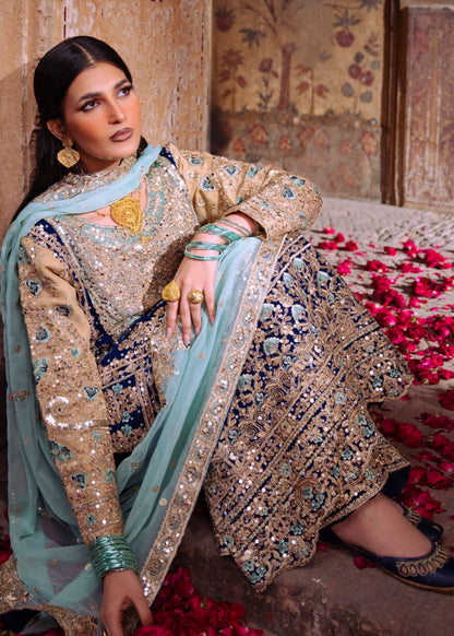 Pakistani Designer Navy Blue Chiffon Salwar Kameez Online in KSA Riyadh Saudi Arabia Oman Bahrain Qatar