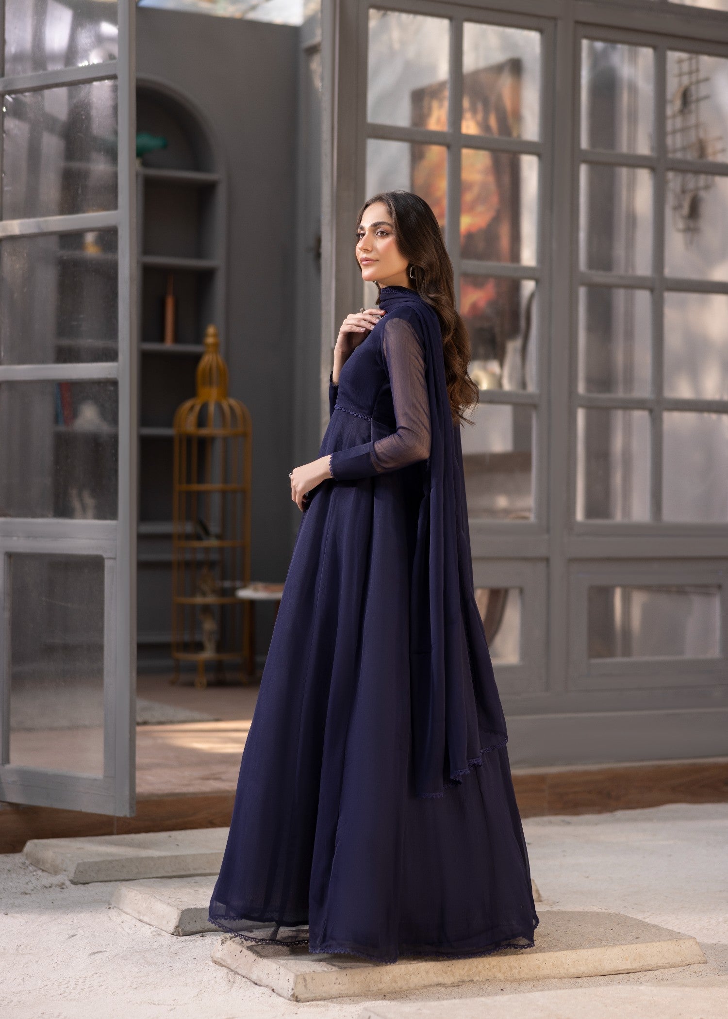 Ladies Navy Blue Chiffon Partywear Suit Online in Dubai – SALWAR MAHAL
