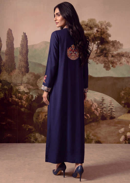 Pakistani Designer Navy Blue Dhanak Kaftan Online in KSA Riyadh Saudi Arabia Oman Bahrain Qatar