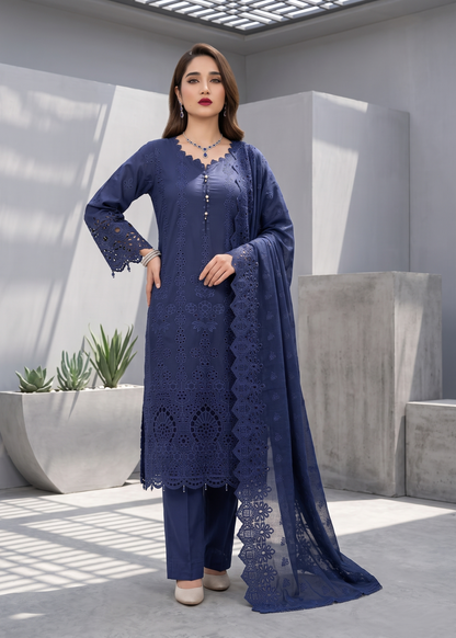 Pakistani Designer Navy Blue Embroidered Cotton Salwar Kameez Online in KSA Riyadh Saudi Arabia Oman Bahrain Qatar