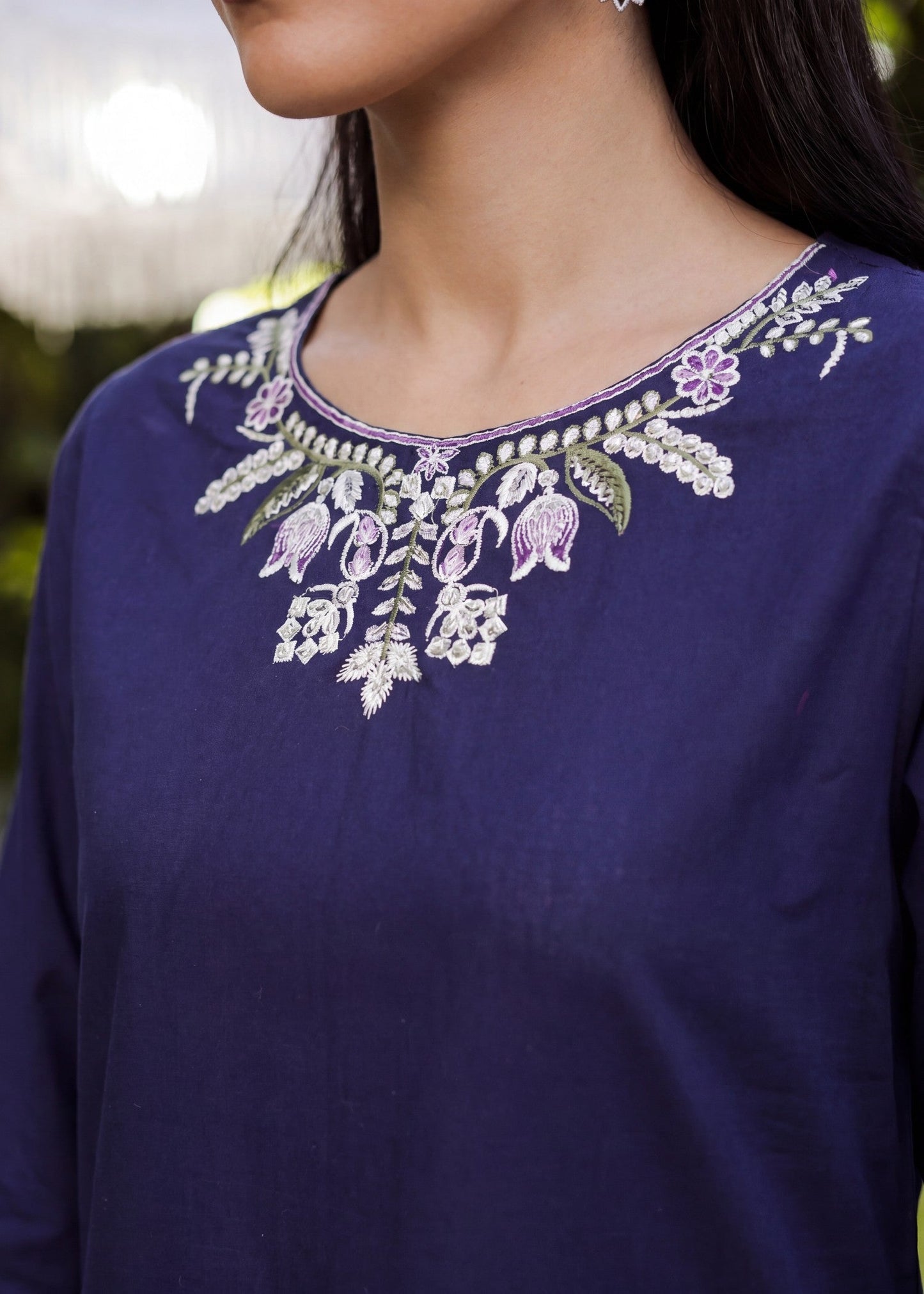 Pakistani Designer Navy Blue Embroidered Lawn Salwar Kameez Online in KSA Riyadh Saudi Arabia Oman Bahrain Qatar