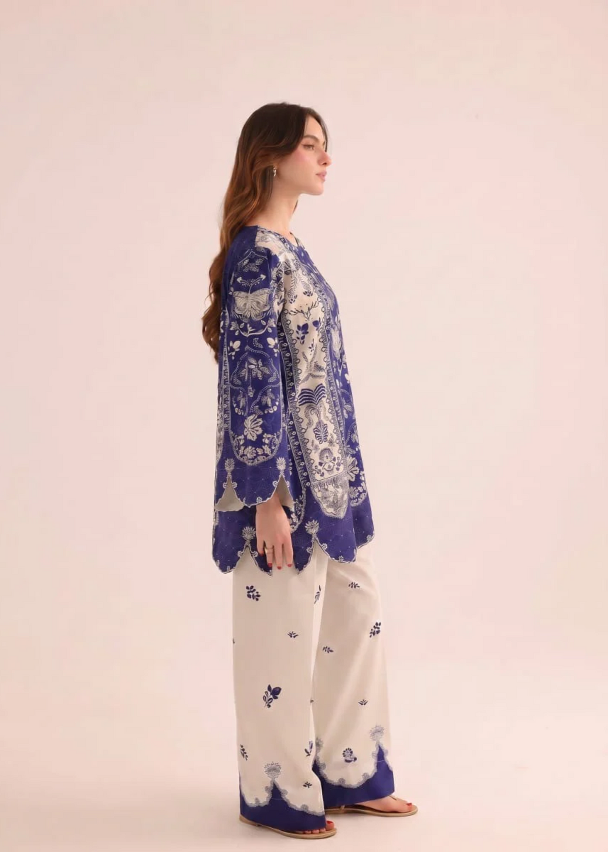 Pakistani Designer Navy Blue Lawn Kurta Pajama Online in KSA Riyadh Saudi Arabia Oman Bahrain Qatar