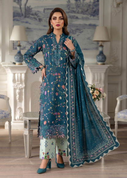 Pakistani Designer Navy Blue Lawn Salwar Kameez Online in KSA Riyadh Saudi Arabia Oman Bahrain Qatar