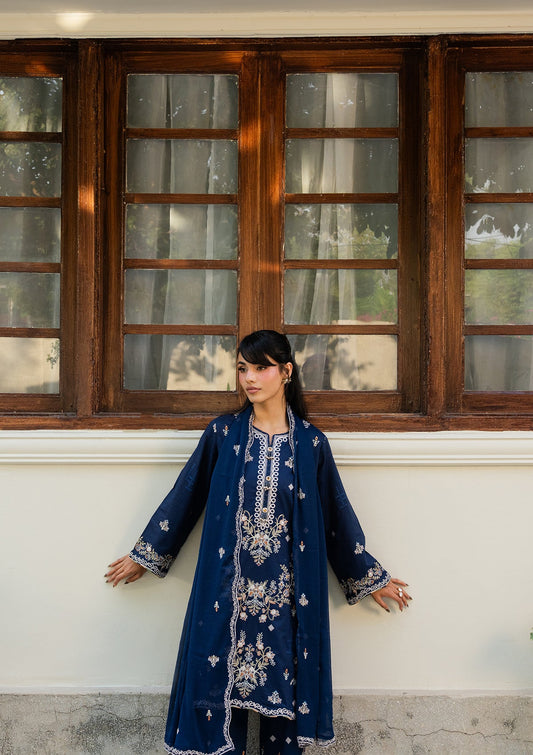 Pakistani Designer Navy Blue Lawn Salwar Kameez Online in KSA Riyadh Saudi Arabia Oman Bahrain Qatar