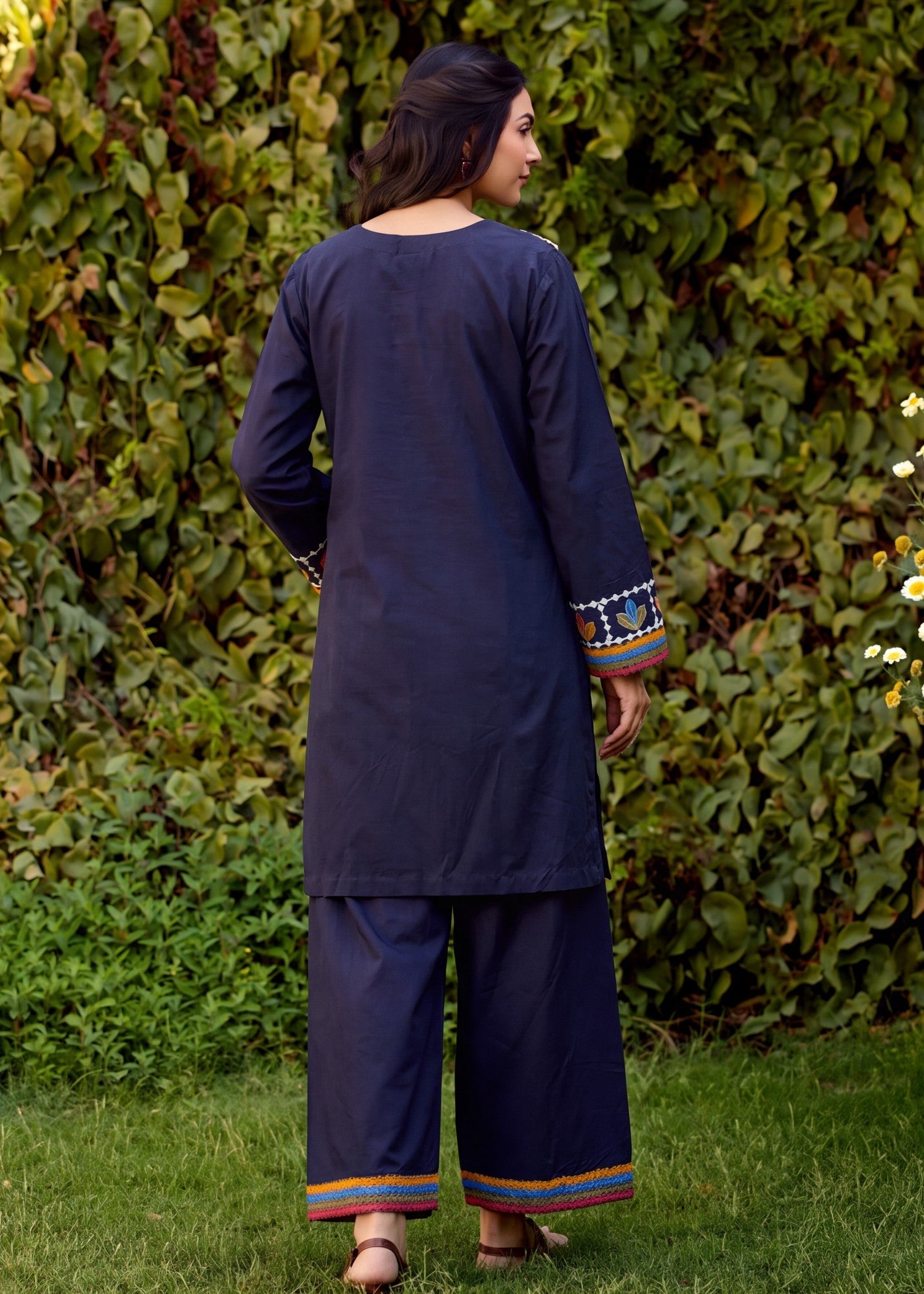 Pakistani Designer Navy Blue Lawn Salwar Kameez Online in KSA Riyadh Saudi Arabia Oman Bahrain Qatar