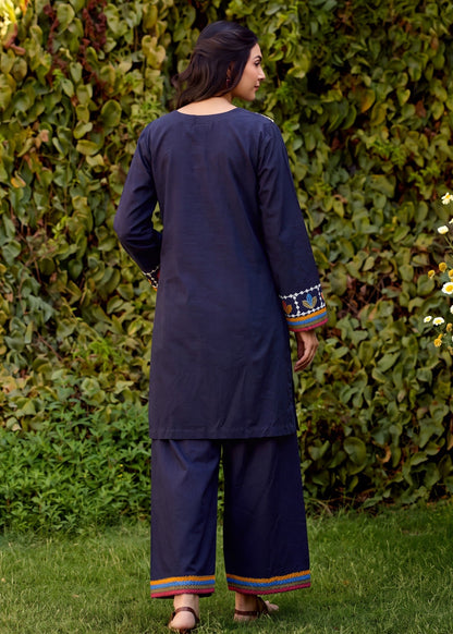 Pakistani Designer Navy Blue Lawn Salwar Kameez Online in KSA Riyadh Saudi Arabia Oman Bahrain Qatar
