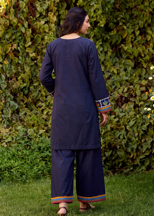 Pakistani Designer Navy Blue Lawn Salwar Kameez Online in KSA Riyadh Saudi Arabia Oman Bahrain Qatar