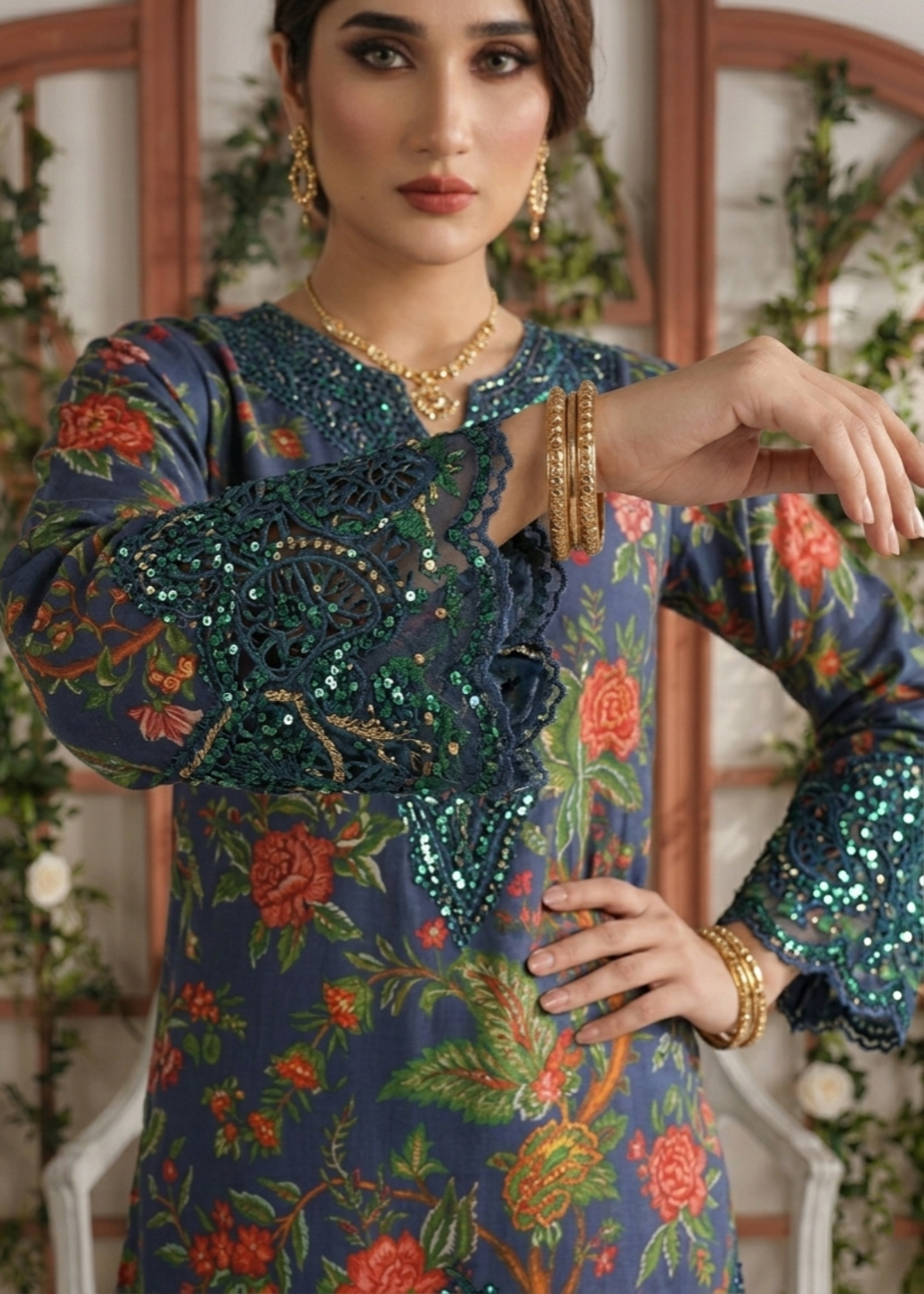 Pakistani Designer Navy Blue Lawn Salwar Suit Online in KSA Riyadh Saudi Arabia Oman Bahrain Qatar