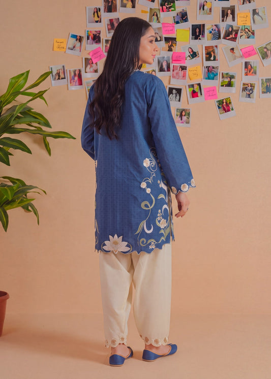 Pakistani Designer Navy Blue Lawn Suit Online in KSA Riyadh Saudi Arabia Oman Bahrain Qatar