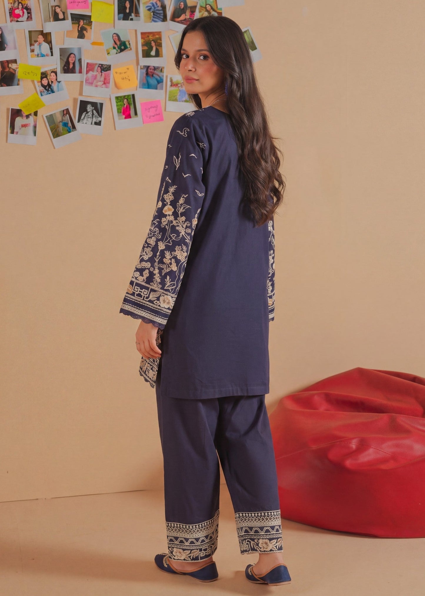 Pakistani Designer Navy Blue Lawn Suit Online in KSA Riyadh Saudi Arabia Oman Bahrain Qatar