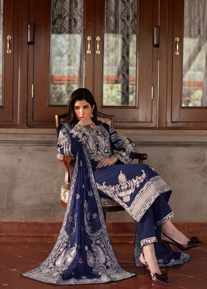 Pakistani Designer Navy Blue Lawn Suit Online in Sri Lanka India Australia