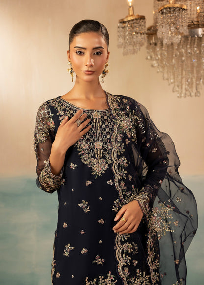 Pakistani Designer Navy Blue Organza Farshi Suit Online in KSA Riyadh Saudi Arabia Oman Bahrain Qatar