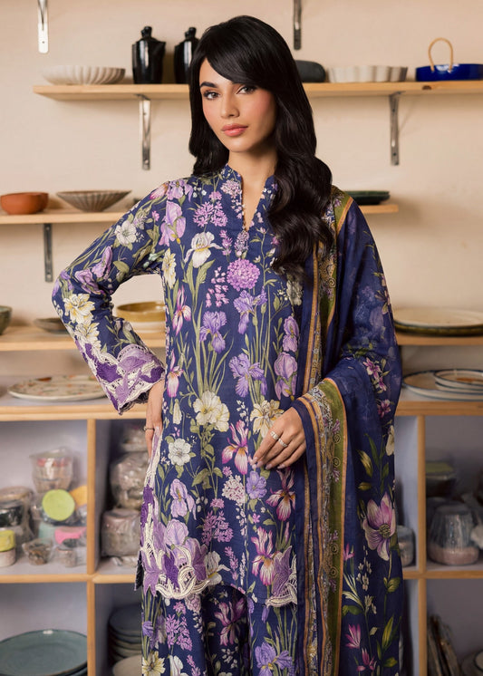 Pakistani Designer Navy Blue Textured Lawn Shalwar Kameez Online in KSA Riyadh Saudi Arabia Oman Bahrain Qatar