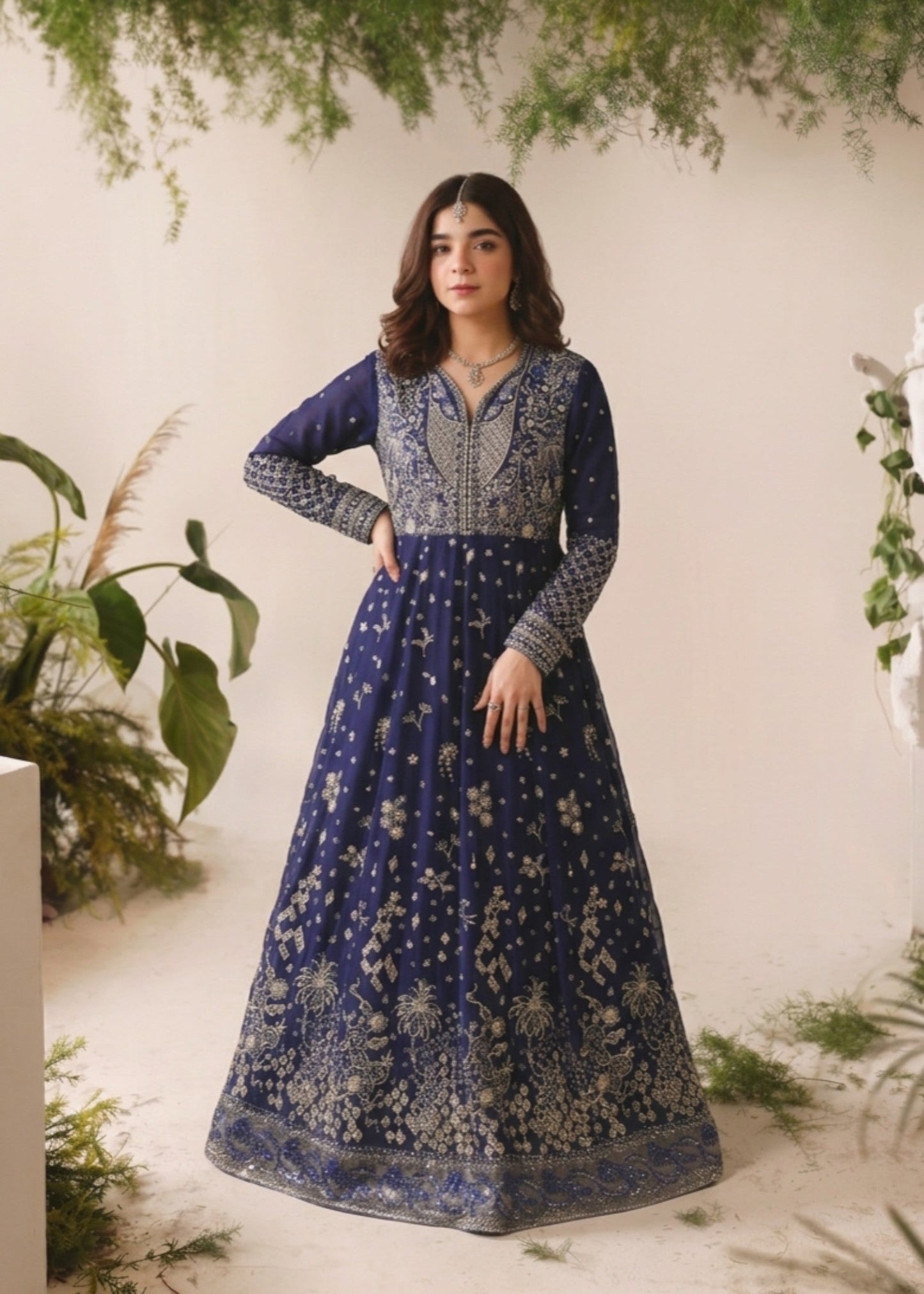 Pakistani Designer Navy Chiffon Salwar Kameez Online in KSA Riyadh Saudi Arabia Oman Bahrain Qatar