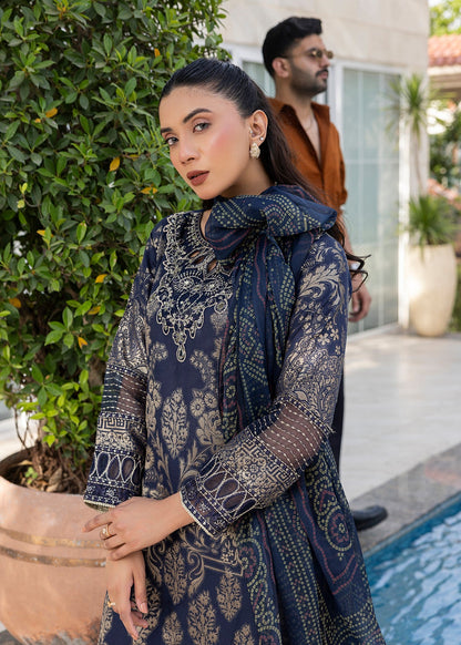 Pakistani Designer Navy Jacquard Embroidered Salwar Kameez Online in KSA Riyadh Saudi Arabia Oman Bahrain Qatar