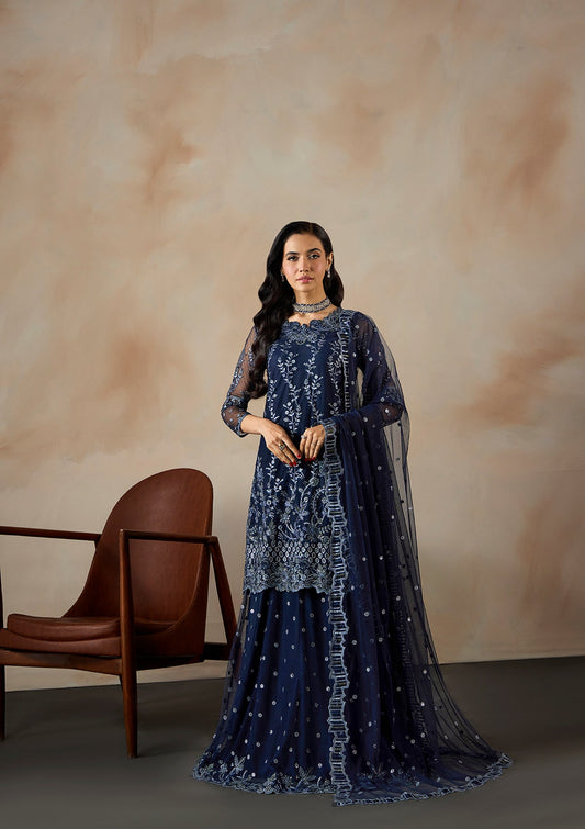 Pakistani Designer Navy Net Embellished Salwar Suit Online in KSA Riyadh Saudi Arabia Oman Bahrain Qatar