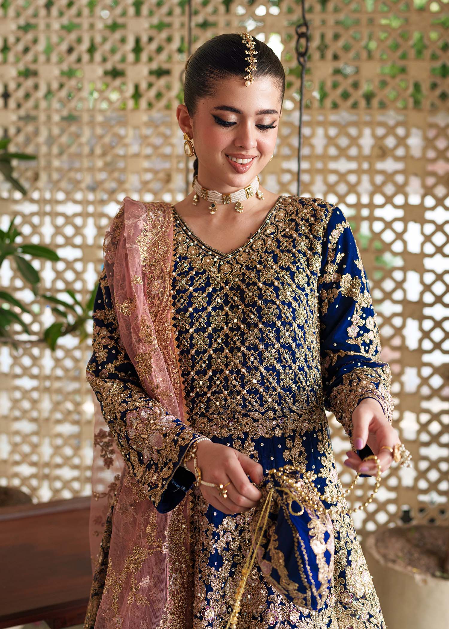 Pakistani Designer Navy Net Embroidered Salwar Kameez Online in KSA Riyadh Saudi Arabia Oman Bahrain Qatar