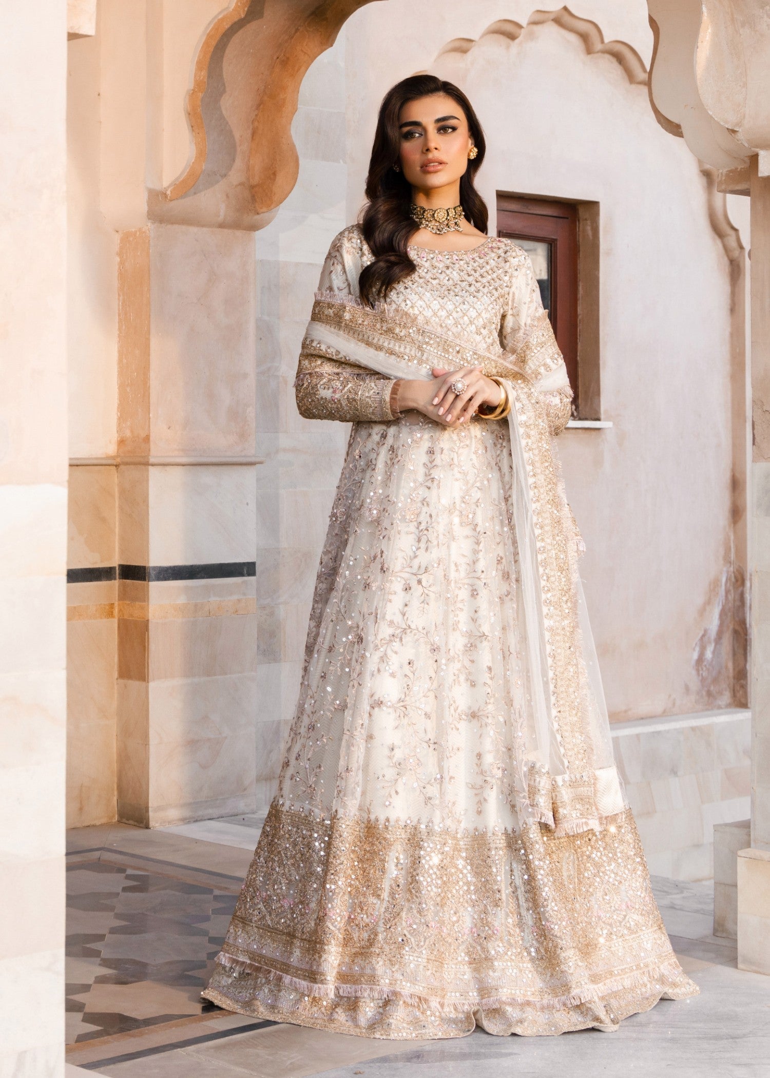 Pakistani Designer Net Pishwas Suit Online in Dubai DXB UAE Abudhabi Meena Bazaar