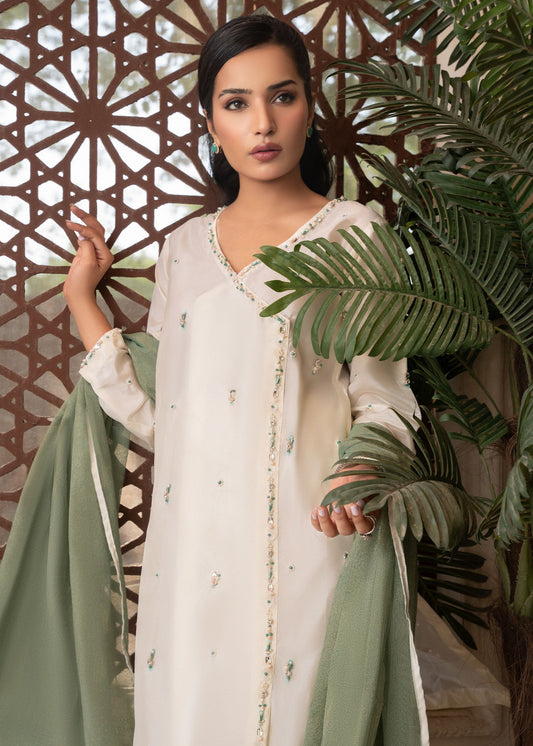 Pakistani Designer Off-White Angrakha Salwar Kameez Online in KSA Riyadh Saudi Arabia Oman Bahrain Qatar