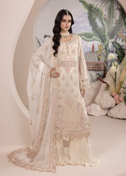 Pakistani Designer Off-White Chiffon Salwar Kameez Online in KSA Riyadh Saudi Arabia Oman Bahrain Qatar