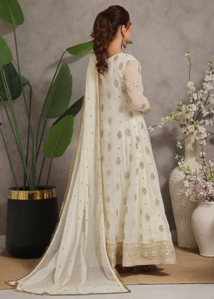 Pakistani Designer Off-White Chiffon Salwar Kameez Online in KSA Riyadh Saudi Arabia Oman Bahrain Qatar