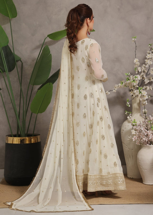 Pakistani Designer Off-White Chiffon Salwar Kameez Online in KSA Riyadh Saudi Arabia Oman Bahrain Qatar