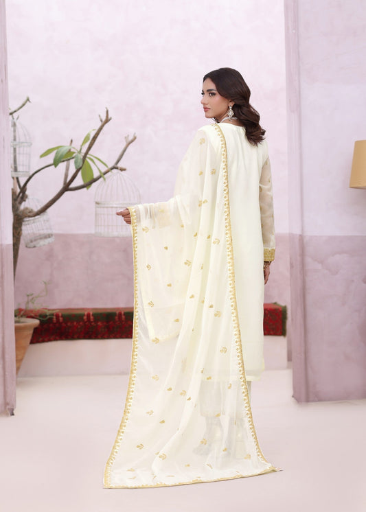 Pakistani Designer Off White Chiffon Salwar Kameez Online in KSA Riyadh Saudi Arabia Oman Bahrain Qatar