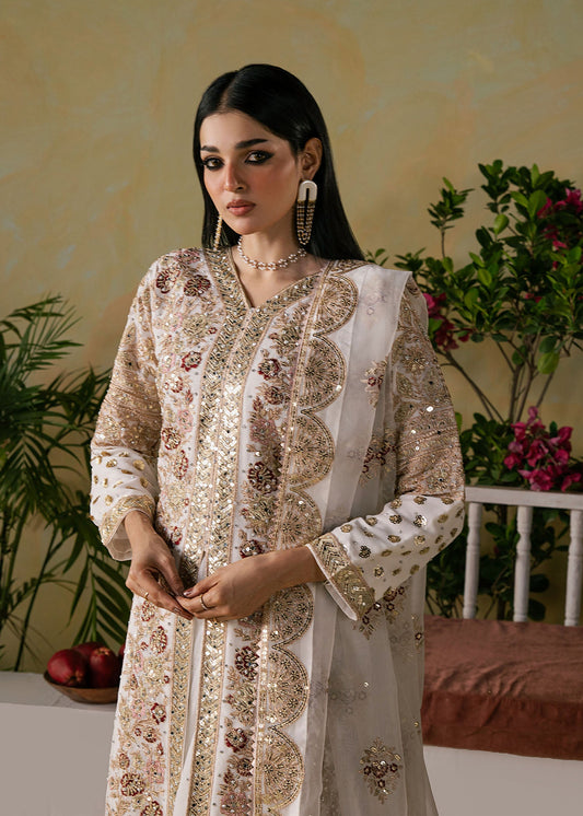 Pakistani Designer Off-White Chiffon Wedding Suit Online in KSA Riyadh Saudi Arabia Oman Bahrain Qatar