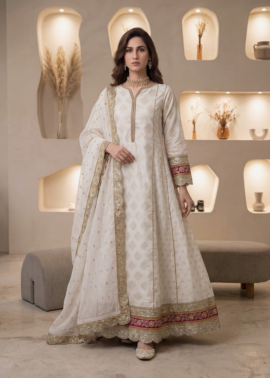 Pakistani Designer Off-White Cotton Masuri Salwar Kameez Online in KSA Riyadh Saudi Arabia Oman Bahrain Qatar
