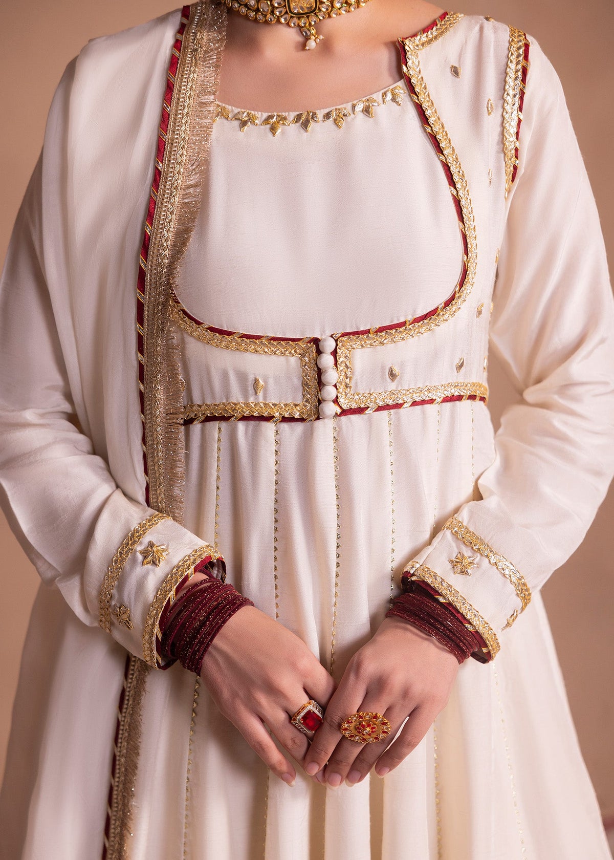 Pakistani Designer Off-White Embellished Raw Silk Sharara Online in KSA Riyadh Saudi Arabia Oman Bahrain Qatar