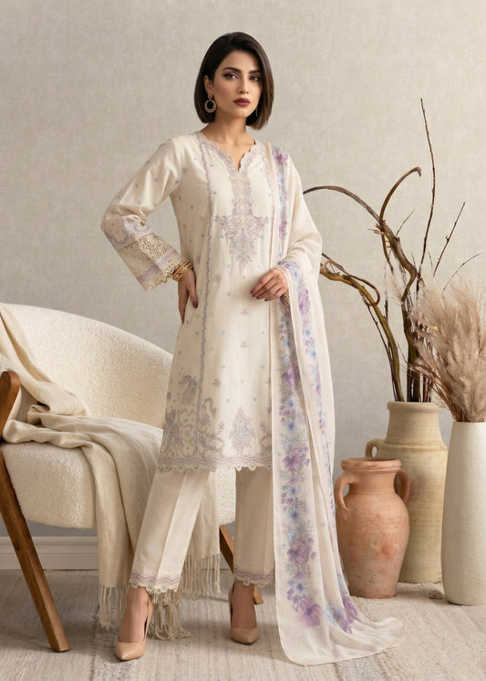 Pakistani Designer Off White Embroidered Cotton Salwar Kameez Online in KSA Riyadh Saudi Arabia Oman Bahrain Qatar
