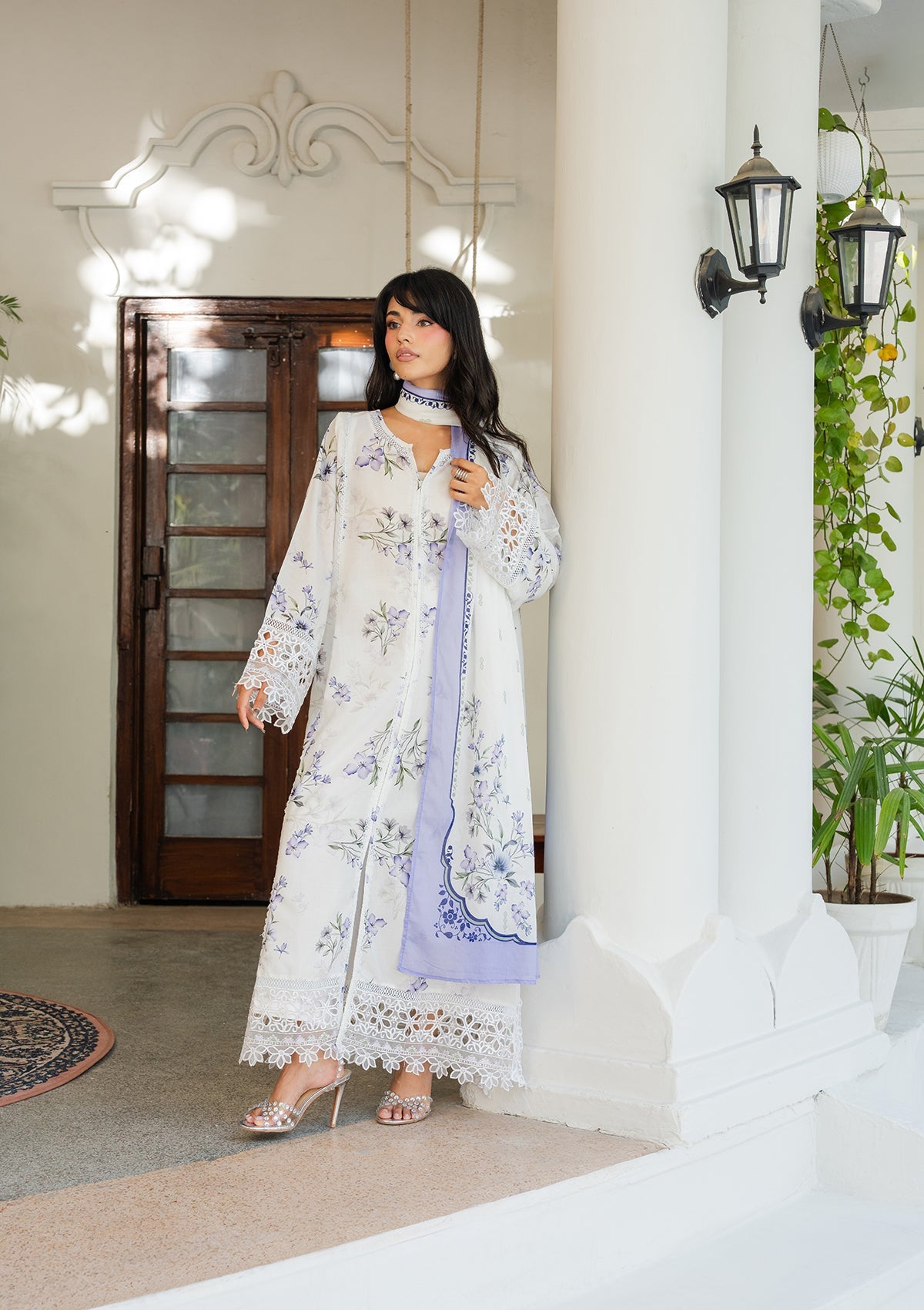 Pakistani Designer Off-White Embroidered Lawn Suit Online in UK USA Canada
