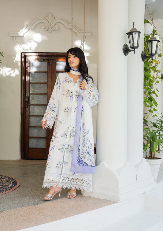 Pakistani Designer Off-White Embroidered Lawn Suit Online in UK USA Canada