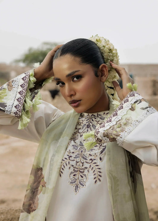 Pakistani Designer Off-White Lawn Cotton Salwar Kameez Online in KSA Riyadh Saudi Arabia Oman Bahrain Qatar