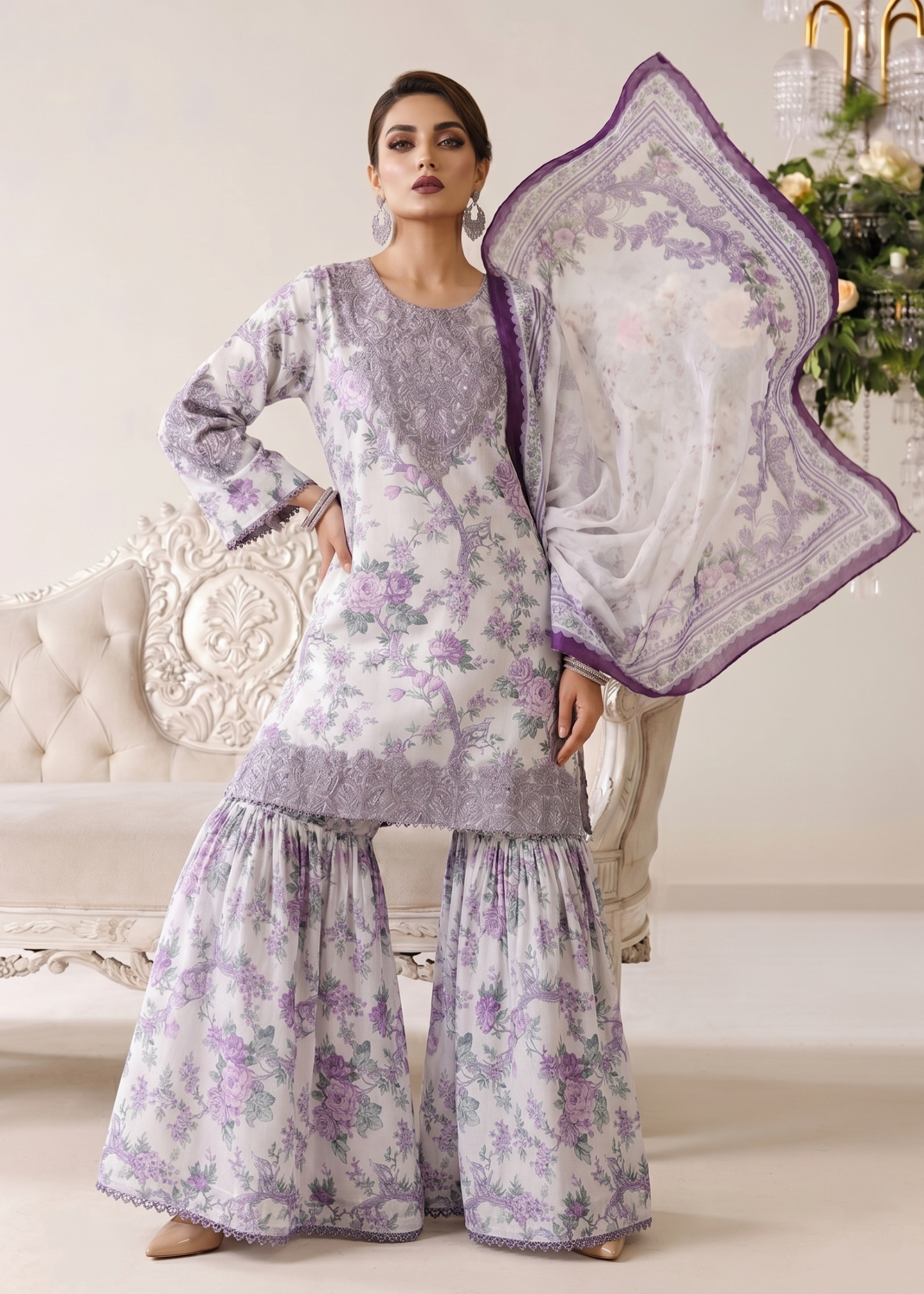 Pakistani Designer Off White Lawn Salwar Kameez Online in KSA Riyadh Saudi Arabia Oman Bahrain Qatar