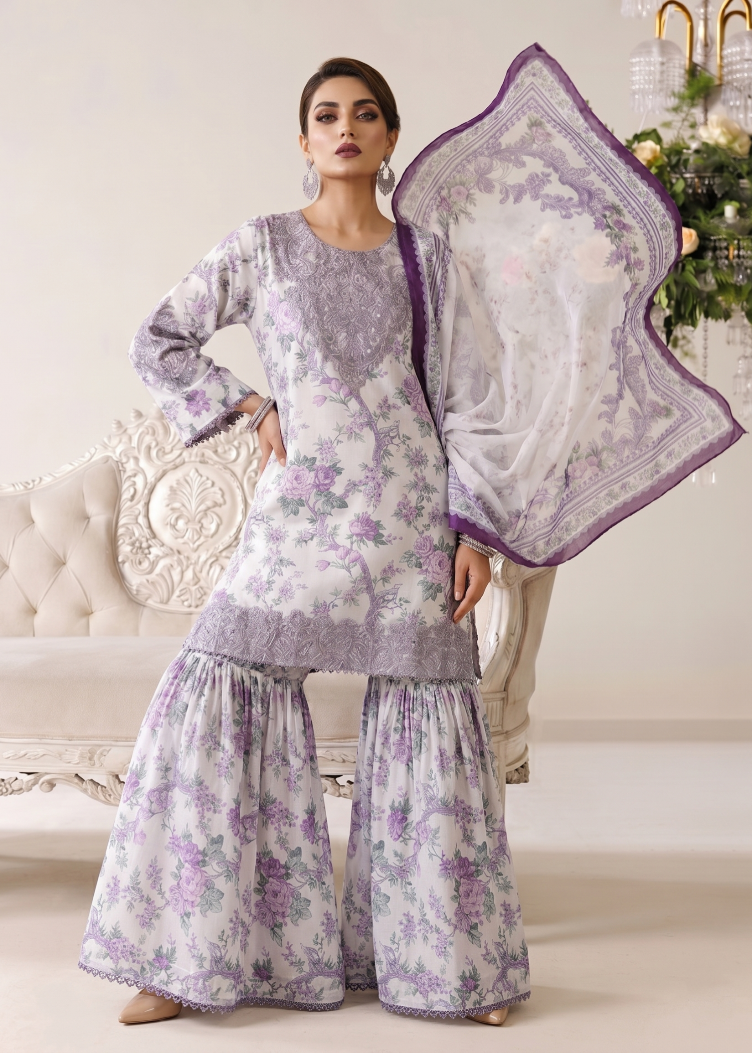 Pakistani Designer Off White Lawn Salwar Kameez Online in KSA Riyadh Saudi Arabia Oman Bahrain Qatar