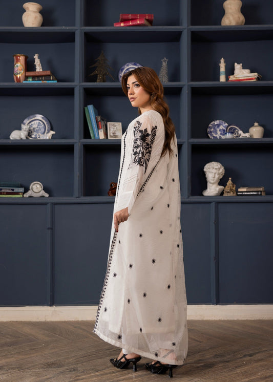 Pakistani Designer Off-White Net Salwar Kameez Online in KSA Riyadh Saudi Arabia Oman Bahrain Qatar