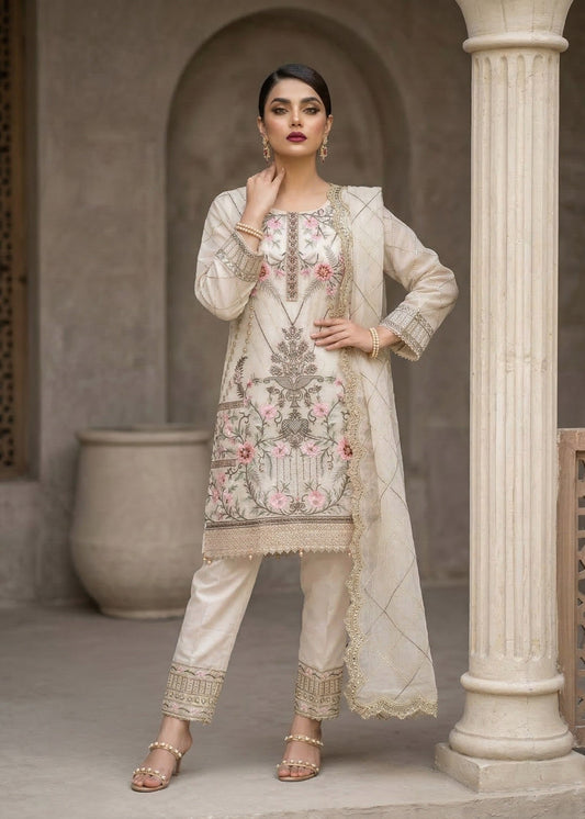 Pakistani Designer Off White Organza Salwar Kameez Online in KSA Riyadh Saudi Arabia Oman Bahrain Qatar