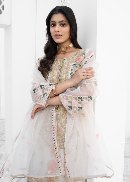Pakistani Designer Off White Organza Salwar Kameez Online in KSA Riyadh Saudi Arabia Oman Bahrain Qatar
