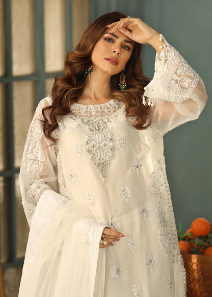 Pakistani Designer Off-White Organza Salwar Kameez Online in KSA Riyadh Saudi Arabia Oman Bahrain Qatar