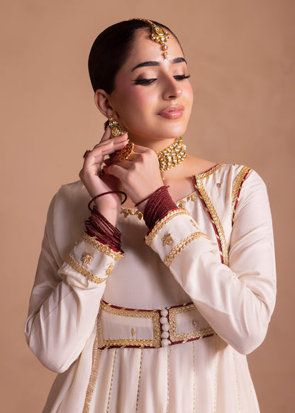 Pakistani Designer Off-White Raw Silk Pishwas Sharara Online in KSA Riyadh Saudi Arabia Oman Bahrain Qatar
