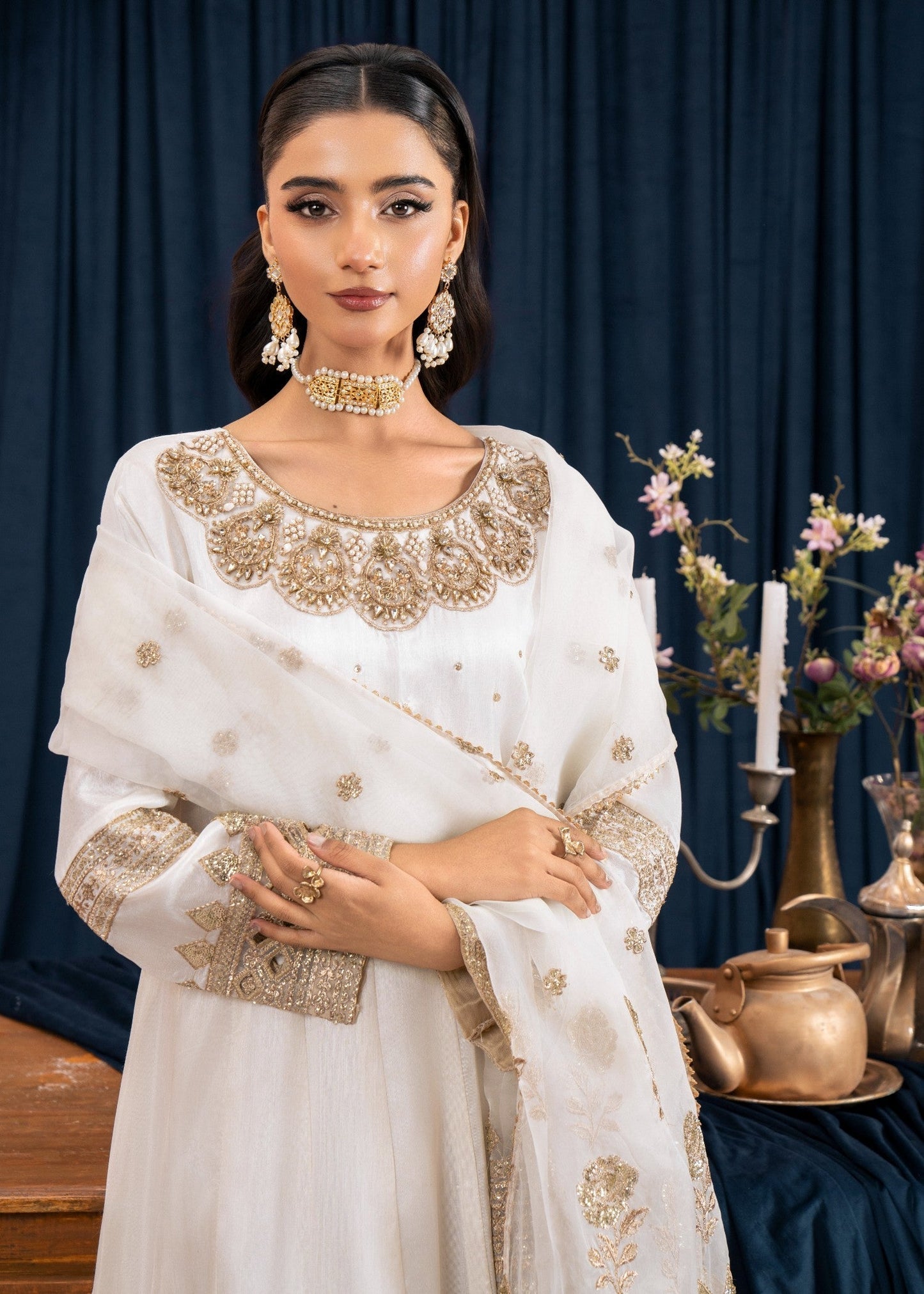 Pakistani Designer Off-White Raw Silk Salwar Kameez Online in KSA Riyadh Saudi Arabia Oman Bahrain Qatar