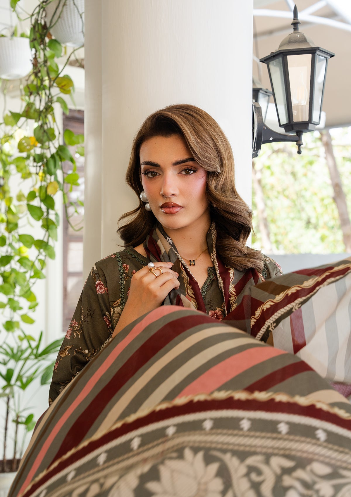 Pakistani Designer Olive Green Lawn Salwar Kameez Online in KSA Riyadh Saudi Arabia Oman Bahrain Qatar