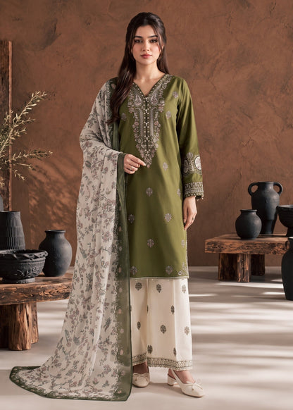 Pakistani Designer Olive Green Linen Kurta Set Online in Sri Lanka India Australia
